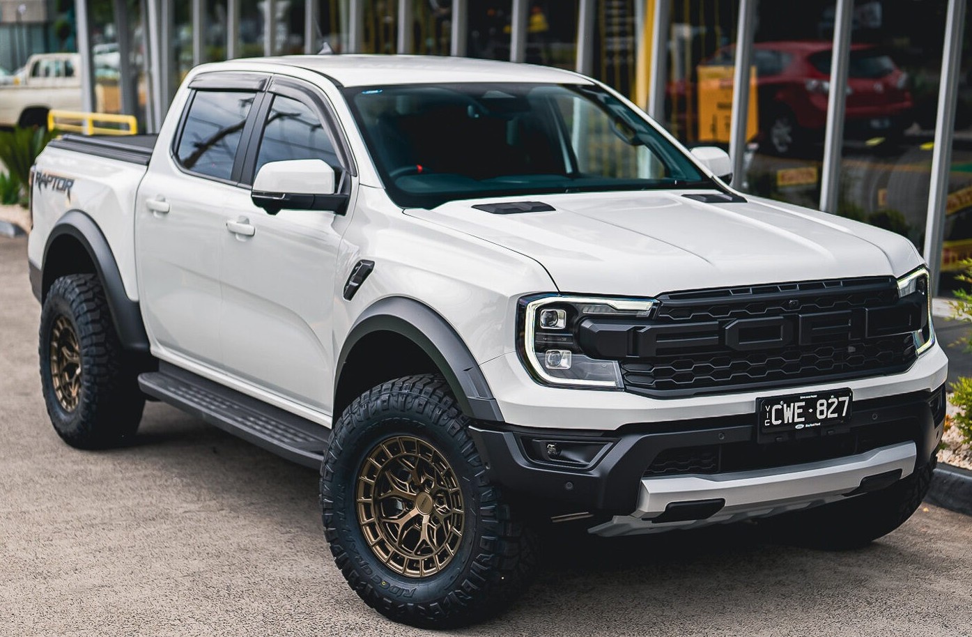 front view of white ford ranger raptor