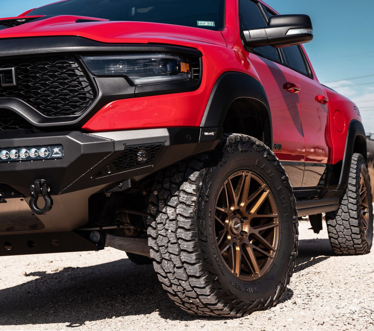 2022 Ram 1500 TRX with Mickey Thompson Baja Boss A/T tires and Stock Suspension