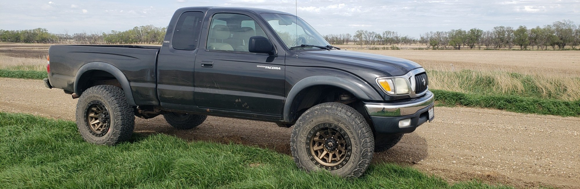 profile view of toyota tacoma on dirt road