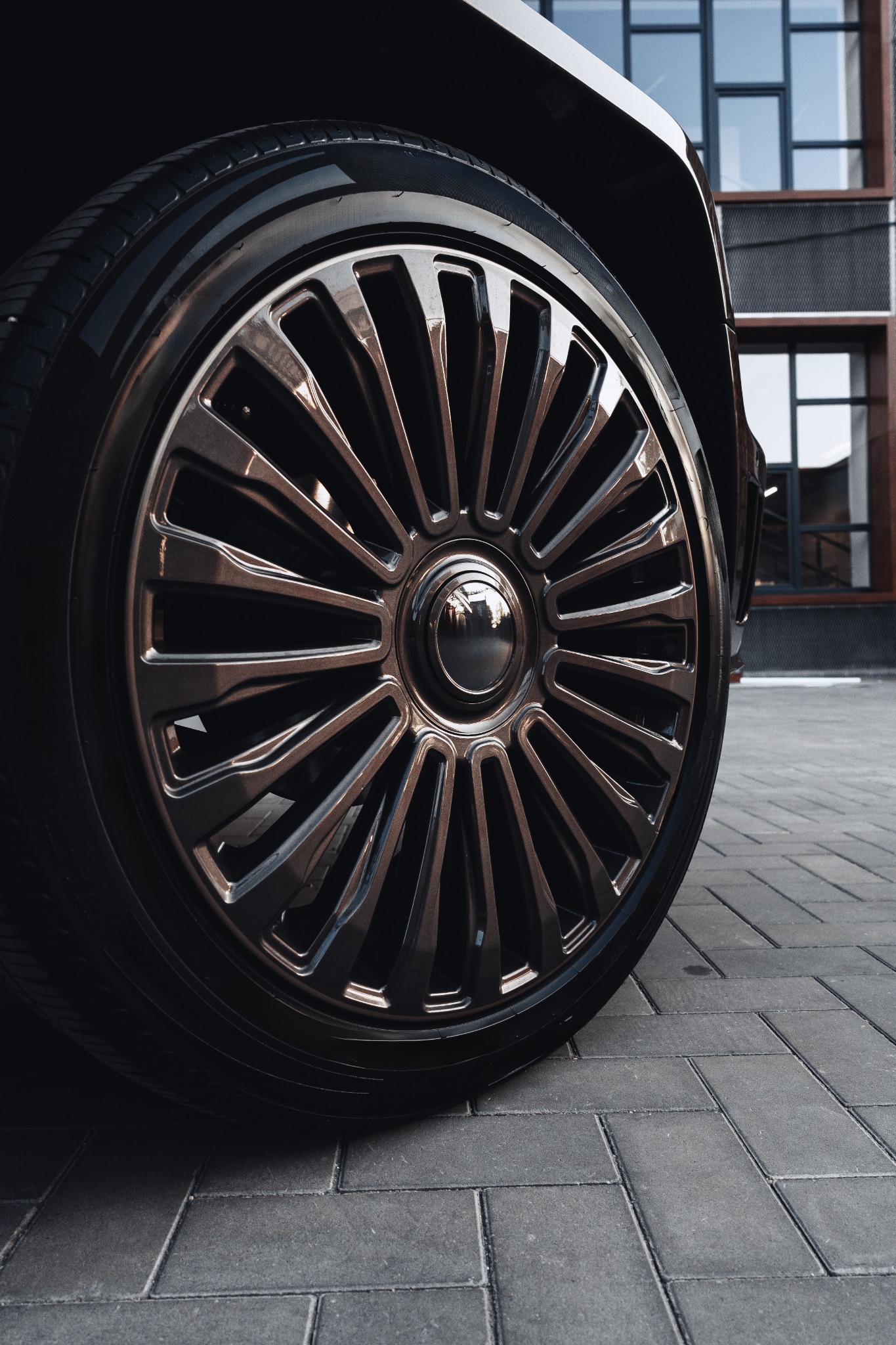 Tires on luxury wheels and car