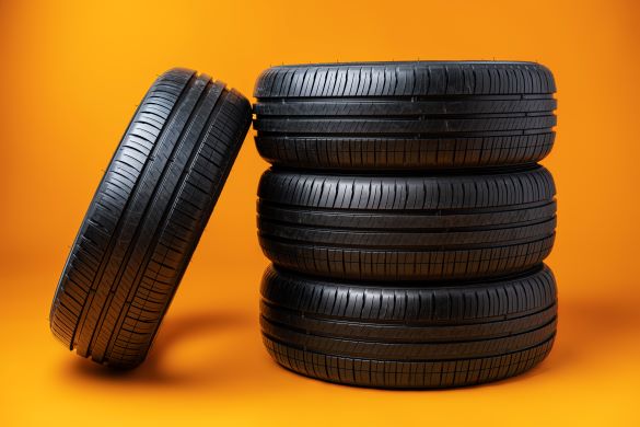 Tires before orange background