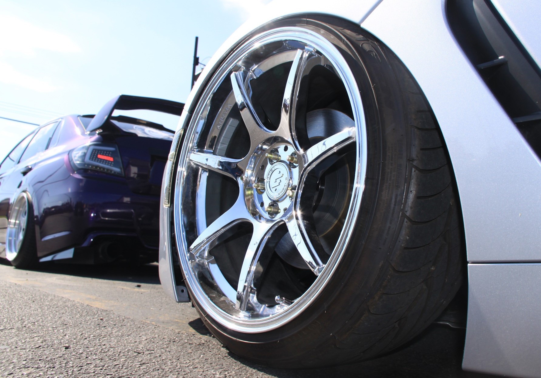 isolated view of anovia wheel on lowered car