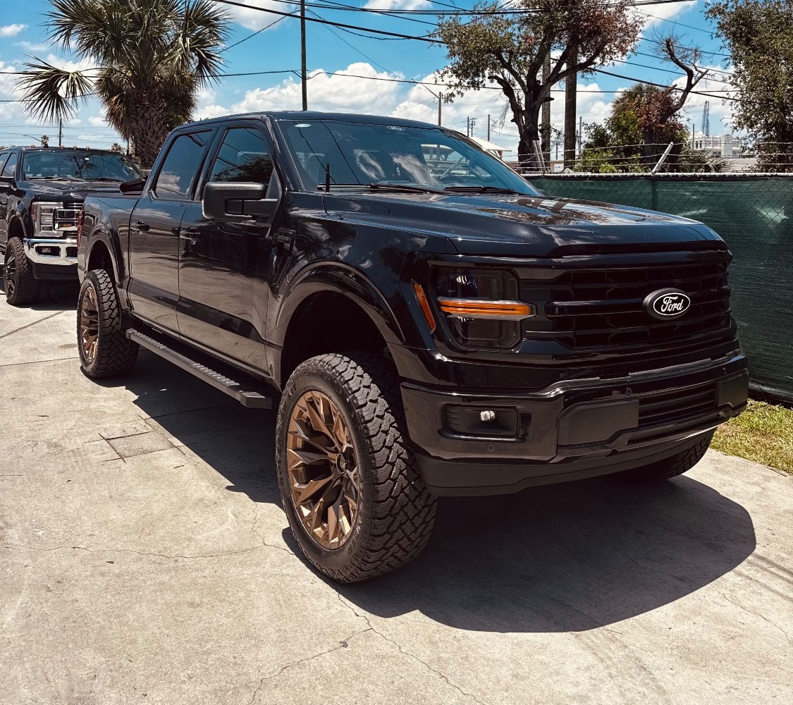 Built Ford F-150 photographed from the front three-quarter angle