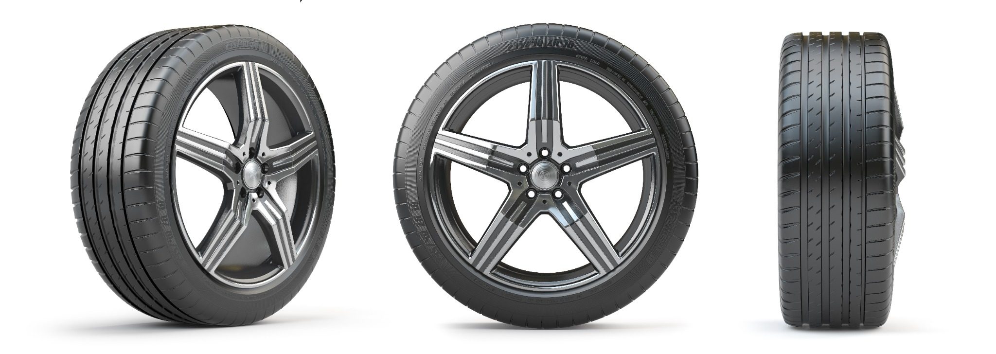 Feature shot of three wheels and tires