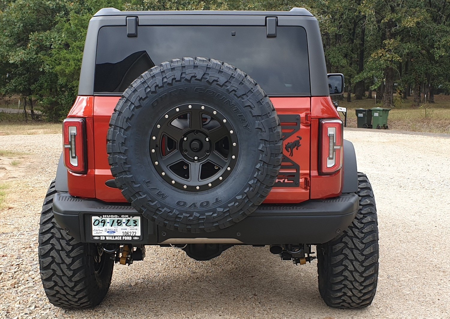 rear shot of red ford bronco