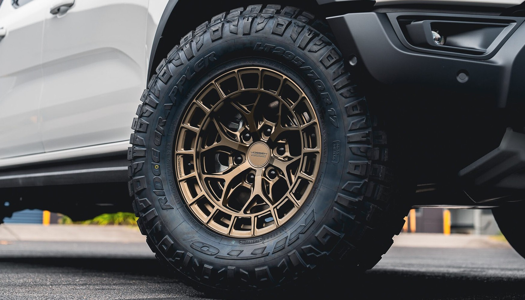 isolated view of wheels and tires on ford ranger