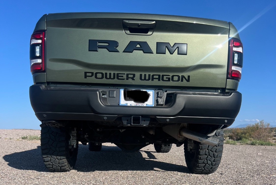 rear shot of green ram power wagon bed