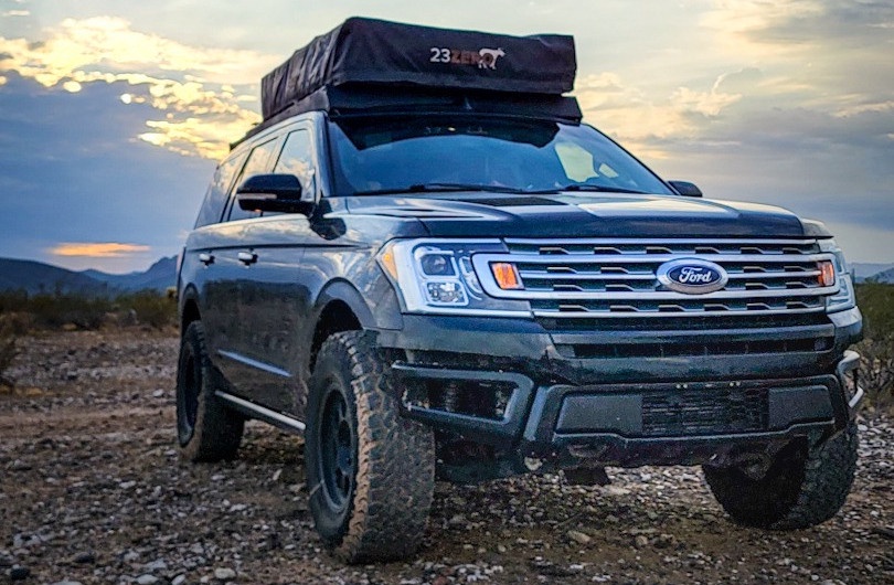 front view of overlanding rig