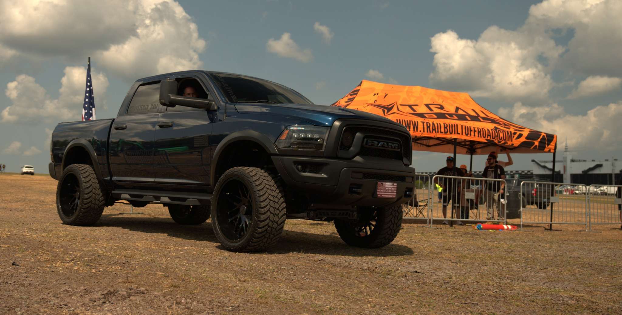 black truck in front of trailbuilt tent